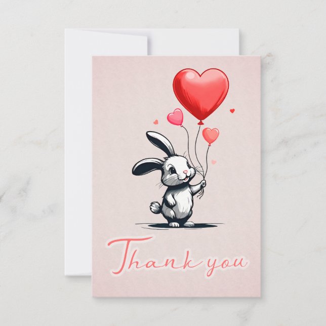 Bunny Liebe Balloons Danke-Card Dankeskarte (Vorderseite)