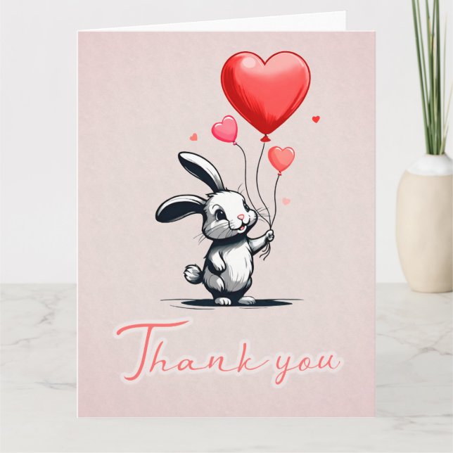 Bunny Liebe Balloons Danke-Card Dankeskarte (Vorderseite)