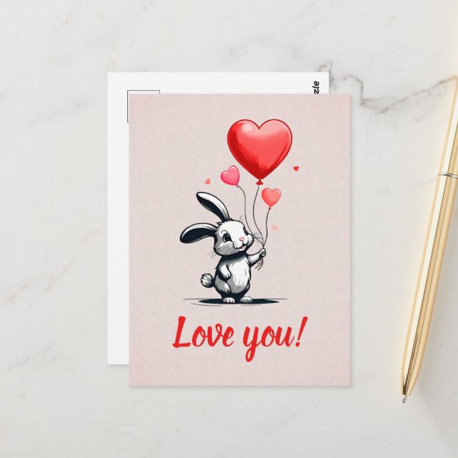 Bunny Liebe Balloons Postkarte (Vorderseite/Rückseite Beispiel)