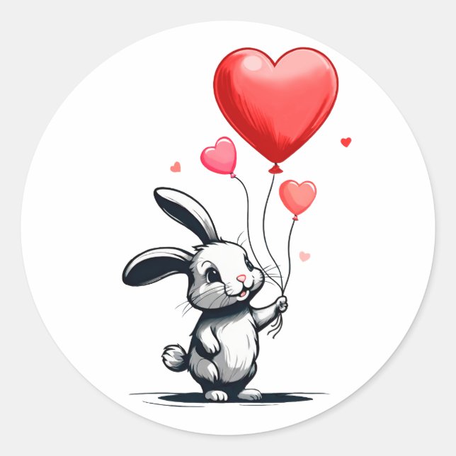 Bunny Liebe Balloons Runder Aufkleber (Vorderseite)