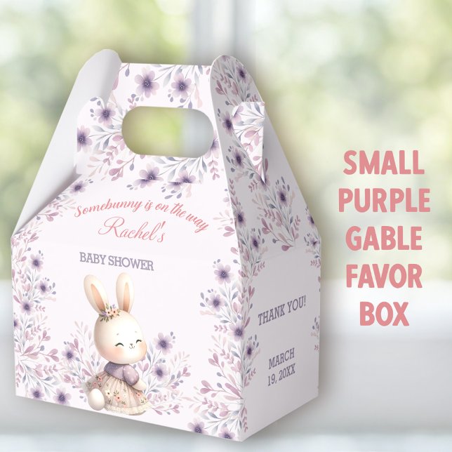 Bunny Lila Floral Spring Girl Babydusche Kleine Geschenkschachtel (Easter Bunny purple small Gable Favor Boxes - You can choose from 3 sizes of these gable favor boxes)