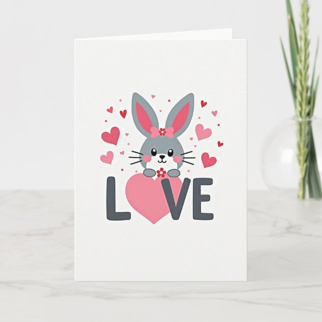 Bunny Love Hearts Valentine Card Karte (Vorderseite)