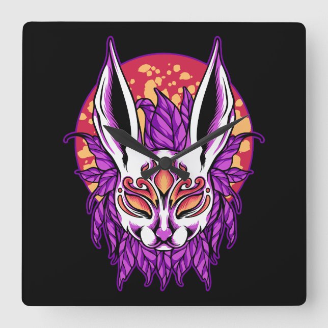 Bunny Mask Quadratische Wanduhr (Vorderseite)