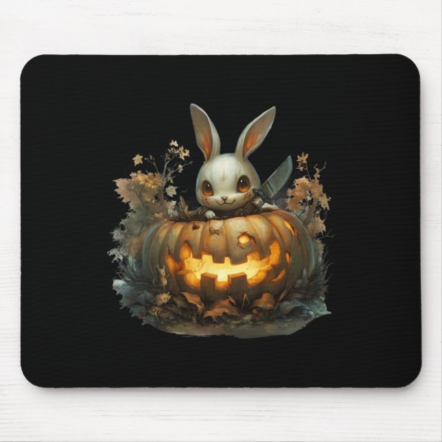 Bunny Mayhem Creepy Halloween Bunny Pumpkin Mousepad (Vorne)