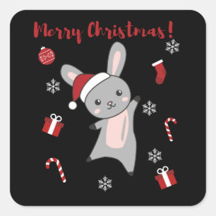 Bunny Merry Christmas Winter Animals Rabbits Quadratischer Aufkleber