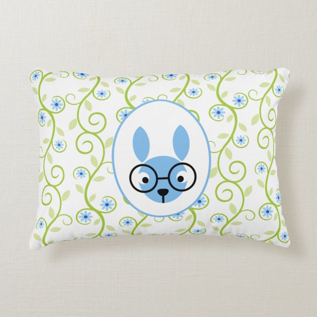 Bunny mit Brille Frühlingsfloral Zierkissen (Vorderseite)