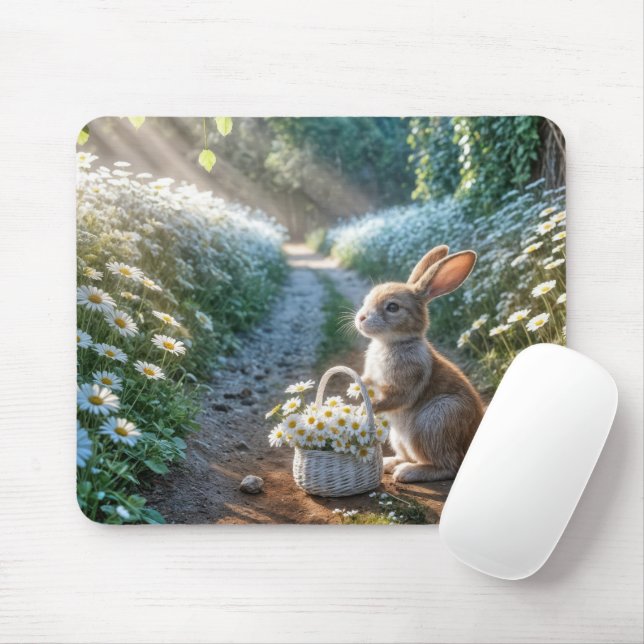Bunny mit einem Korb von weißen Milchsorten Mousepad (Mit Mouse)