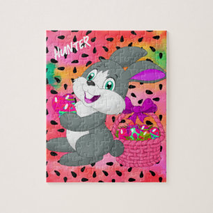 BUNNY MIT FARBEIERN IN BASKET JIGSAW PUZZLE