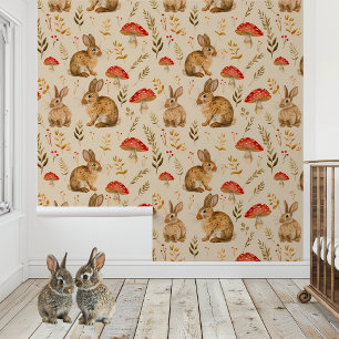 Bunny Mushroom Animals Kinderzimmer Kinderzimmer Tapete