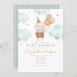 Bunny Niedlich Pink & Baloons Cloud Baby Dusche Einladung