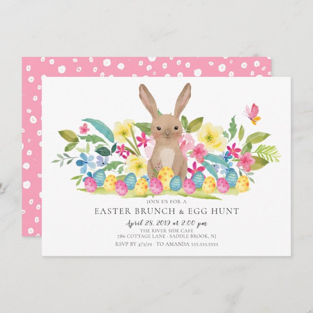 Bunny Oaster Brunch & Egg Hunt Einladung (Vorne/Hinten)