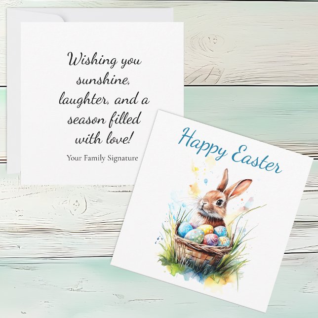 Bunny & Osterkorb für Wasserfarben Karte (Bunny with Easter Basket Square Flat Greeting Card)