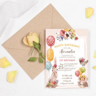 Bunny Owl and Bird 1. Geburtstag Einladung