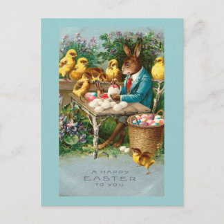 Bunny Painting Ostereier Vintag Feiertagspostkarte
