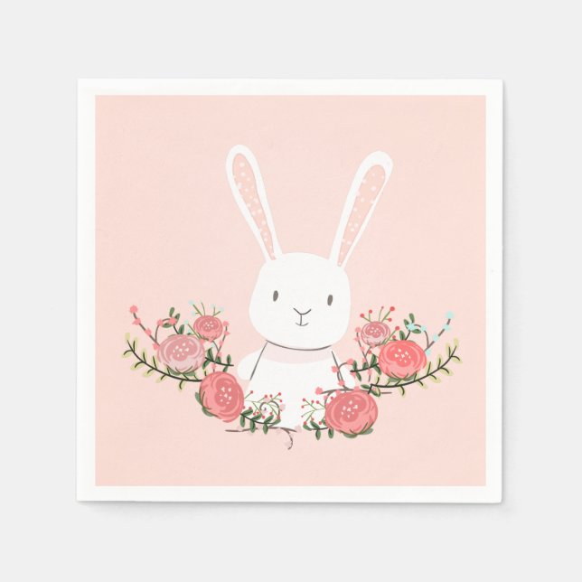 Bunny Paper Napkin Woodland Blumenpinsel Serviette (Vorderseite)