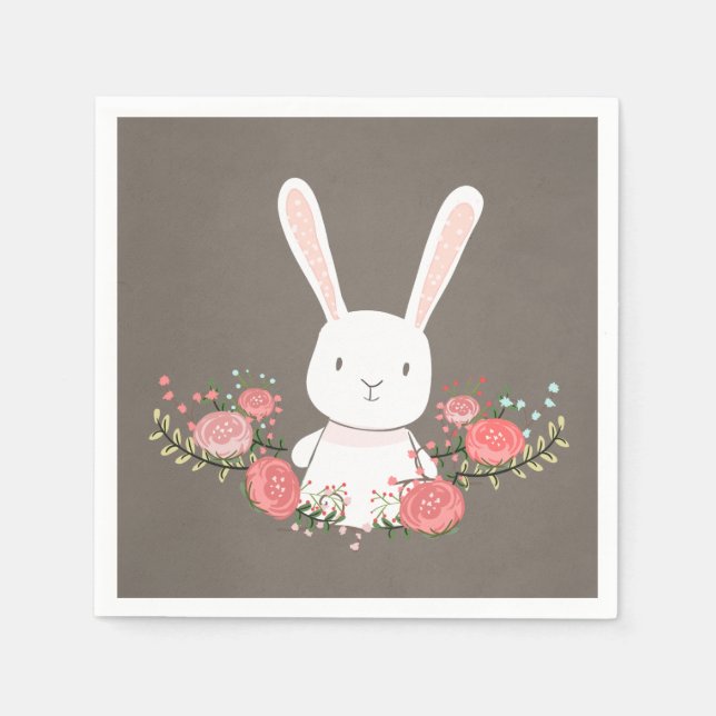 Bunny Paper Napkin Woodland Floral Rustic Girl Serviette (Vorderseite)