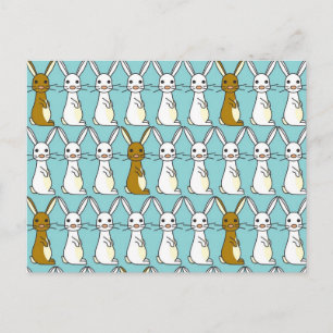 Bunny Parade Blue - Brown and White Bunbun Postkarte