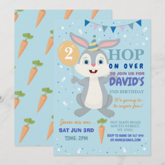 Bunny Party Geburtstag Rabbit Boys Blue Oaster Einladung