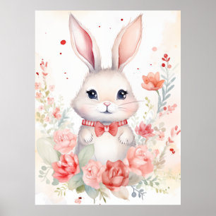 Bunny Pastel mit Rose und Rot-Bogen Poster