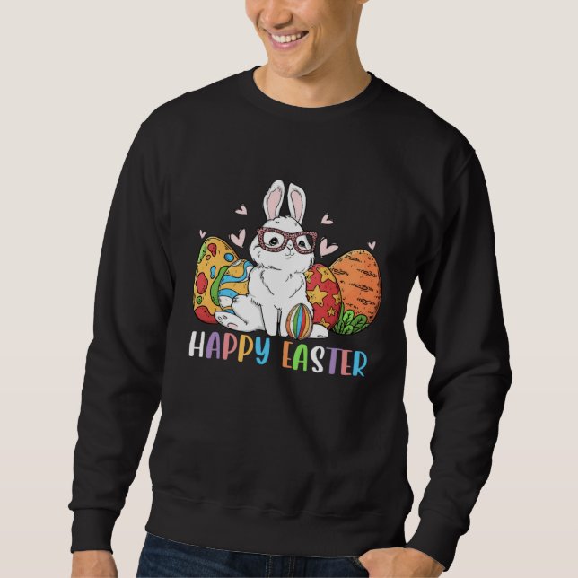 Bunny Pastel Spring Hunt Eggs Rabbit Happy Easter  Sweatshirt (Vorderseite)