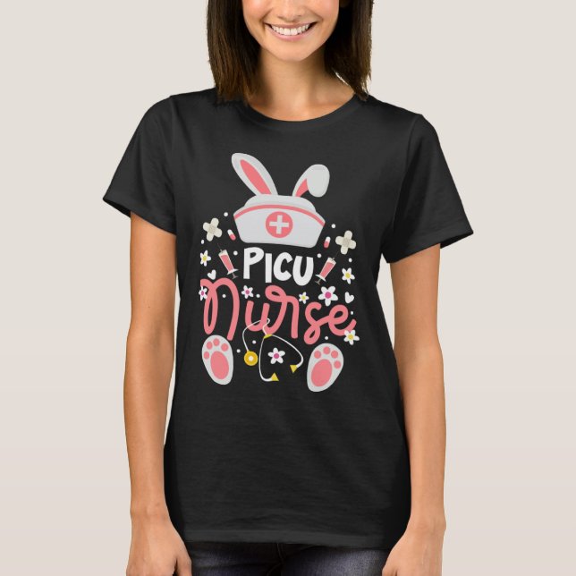 Bunny PICU Nurse Bunny Ears Pediatric Intensive Ca T-Shirt (Vorderseite)