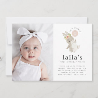 Bunny Pink Ballon Foto 1. Geburtstag Einladung