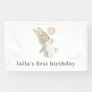 Bunny Pink Balloon 1. Geburtstag Banner