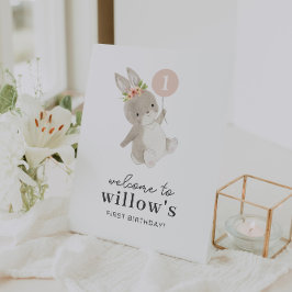 Bunny Pink Balloon 1. Geburtstag Begrüßungszeichen Sockelschild