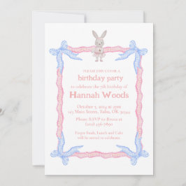 Bunny Pink Blue Coquette Ribbon Party Einladungen