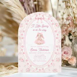 Bunny Pink Bow Floral Baby Shower Invitation Einladung