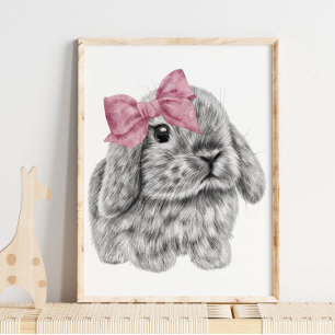 Bunny Pink Bow Kinderzimmer drucken   Bunny Print Poster