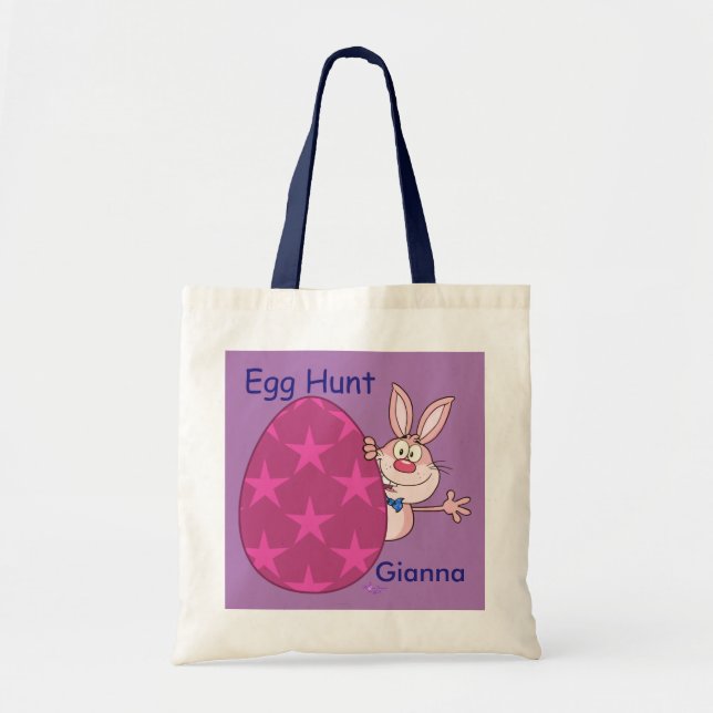 Bunny Pink Egg Jagen Lila Budget Tote Beutel Tragetasche (Vorne)
