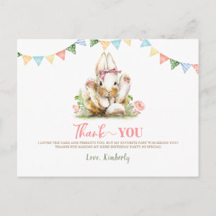 Bunny Pink Floral Geburtstag Vielen Dank Postkarte
