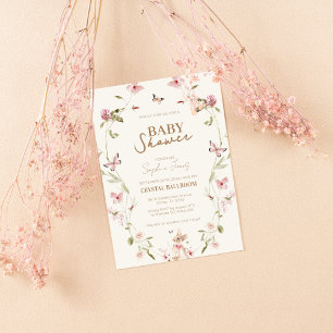 Bunny Pink Floral Girl Babydusche Einladung