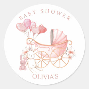 Bunny Pink Girl Baby Dusche Party Runder Aufkleber