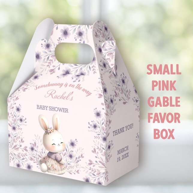 Bunny Pink Lila Floral Spring Girl Babydusche Geschenkschachtel (Easter Bunny pink small Gable Favor Boxes - You can choose from 3 sizes of these gable favor boxes.)