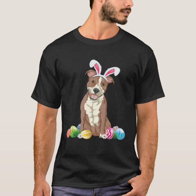 Bunny Pitbull Dog Easter Happy Easter Pitbull T-Shirt (Vorderseite)