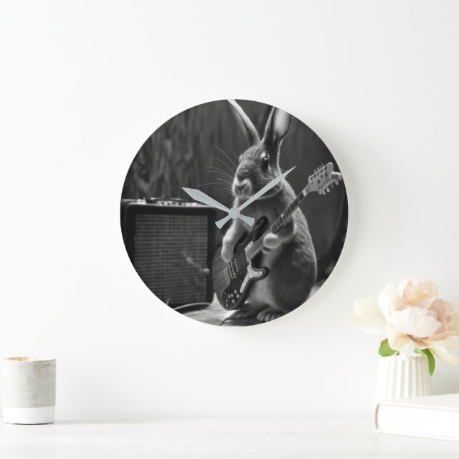 Bunny Playing a Gitarre Große Wanduhr (Zuhause)