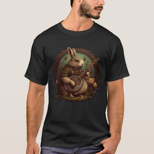 Bunny Playing Banjo Guitar Music Bunny Outfit For  T-Shirt (Vorderseite)
