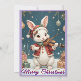 Bunny Playing Violine Christmas Flat Holiday Card Feiertagskarte
