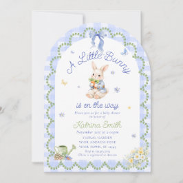 Bunny Pretty Rabbit Gingham Baby Shower Invitation Einladung