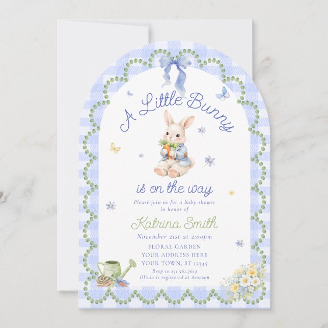 Bunny Pretty Rabbit Gingham Baby Shower Invitation Einladung (Vorderseite)