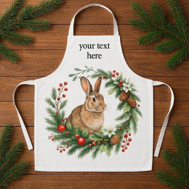 Bunny Rabbit and Christmas Wreath  Schürze (Consider personalizing this Christmas rabbit and wreath apron; it makes for a thoughtful gift)