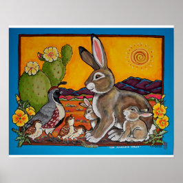 Bunny Rabbit and Quail Families Southwest Poster