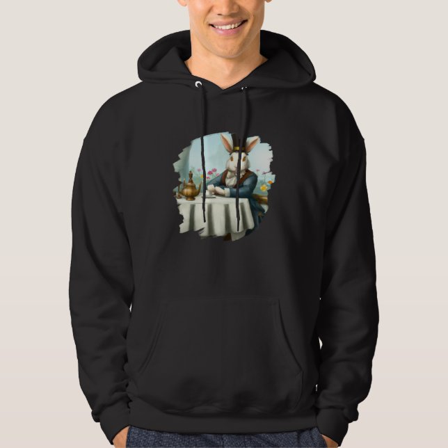 Bunny Rabbit Aristocrat at Cafe Drinking Coffee Te Hoodie (Vorderseite)