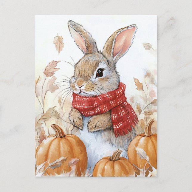 Bunny Rabbit Autumn Pumpkin Illustration Postkarte (Vorderseite)