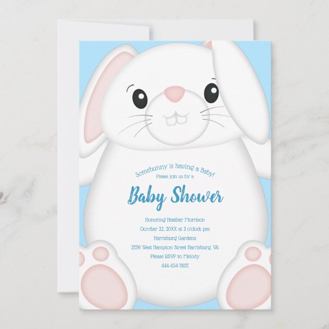Bunny Rabbit Baby Dusche Blau Einladung (Vorderseite)