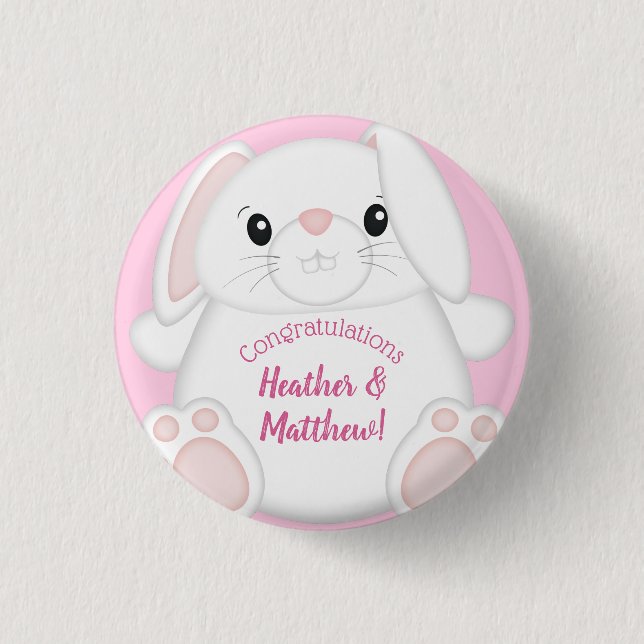 Bunny Rabbit Baby Dusche Pink Button (Vorderseite)