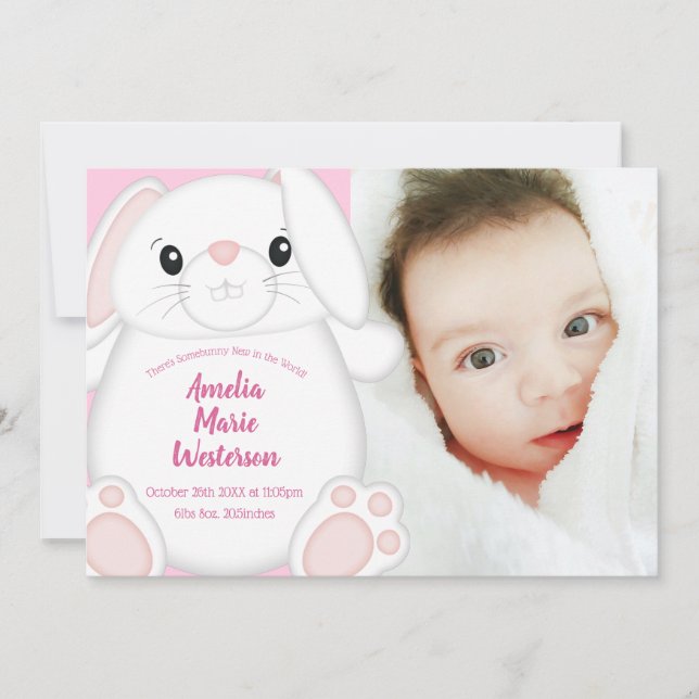 Bunny Rabbit Baby Dusche Pink Einladung (Vorderseite)