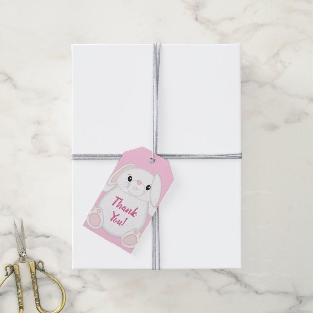 Bunny Rabbit Baby Dusche Pink Geschenkanhänger (Mit Garn)